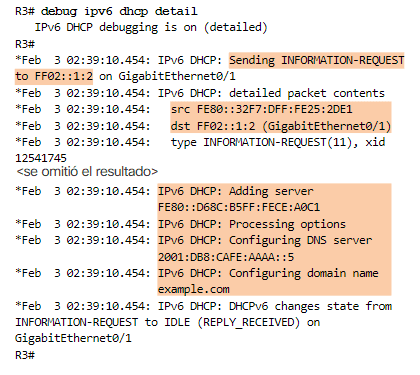 comando debug ipv6 dhcp detail