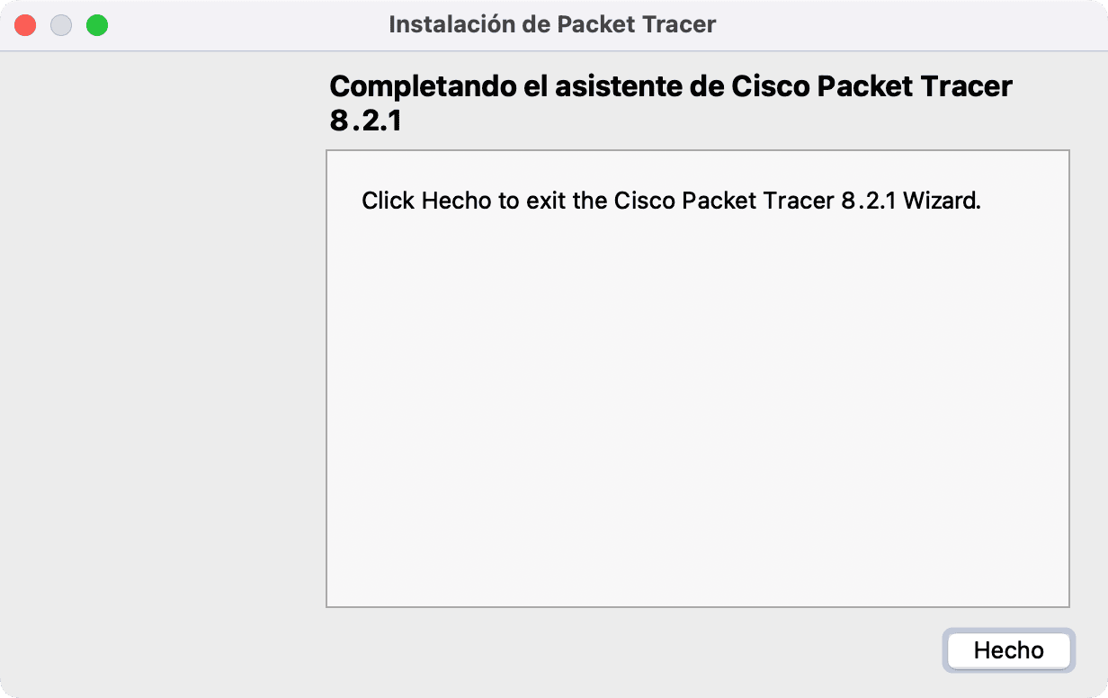 Completando el asistente de Cisco Packet Tracer
