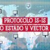 Mapa mundial con nodos de red conectados, texto sobre el protocolo IS-IS.