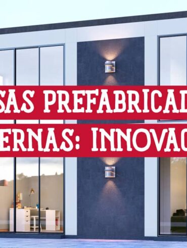 Casa prefabricada moderna de dos pisos con grandes ventanales.