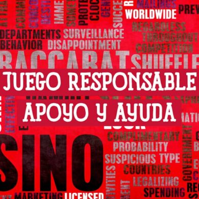Nube de palabras con las frases "Juego Responsable", "Apoyo" y "Ayuda" en español.