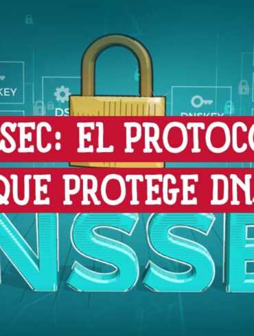 Ilustración gráfica que define DNSSEC como el protocolo que protege el DNS, mostrando un candado y claves digitales como símbolo de seguridad.