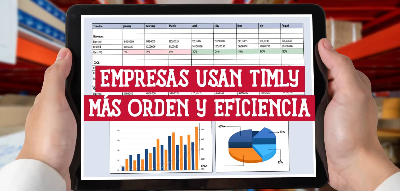 Tablet mostrando datos de empresas que usan Timly; mayor orden y eficiencia.