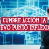 Imagen de un orador en la "Cumbre Acción IA", con un fondo que representa una red neuronal y el título del evento superpuesto.