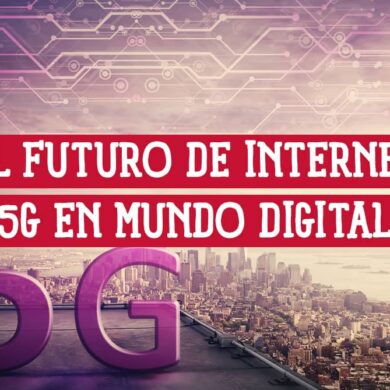 El futuro de internet: 5G en el mundo digital. Imagen de una ciudad con el número 5G en primer plano, representando el avance tecnológico.