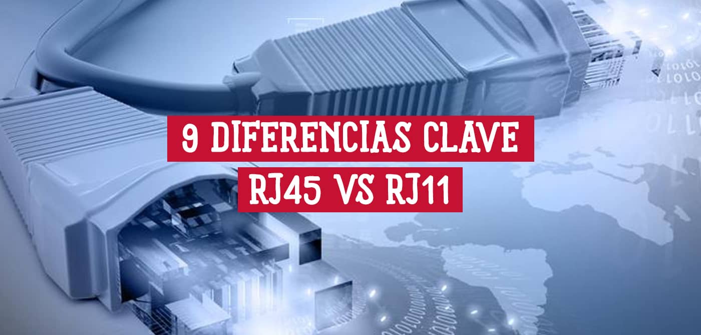 Conectores de red ilustrando las 9 diferencias clave entre RJ45 vs RJ11 para conexiones de internet y teléfono.