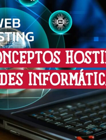 Guía visual sobre conceptos de hosting y redes informáticas, con iconos de SSL y seguridad, ideal para estudiantes de CCNA.