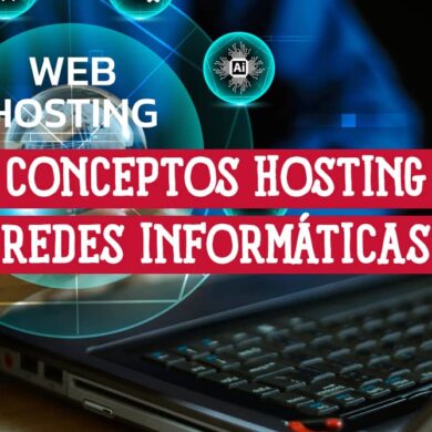Guía visual sobre conceptos de hosting y redes informáticas, con iconos de SSL y seguridad, ideal para estudiantes de CCNA.