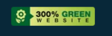 Sello de certificación '300% Green Website', una marca que identifica a los proveedores de hosting ecológico y sostenible.