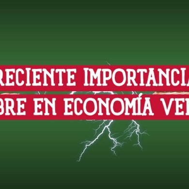 La importancia del cobre como base de la electrificación global, ilustrado con un cable eléctrico y fondo verde.