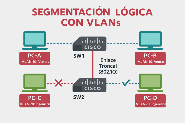 Diagrama de red con la monitorización de VLANs para segmentar el tráfico